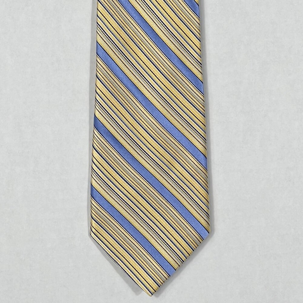 Pronto Uomo Silk Stripe Tie Yellow Blue 4" x 59"